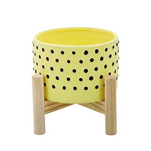 Ceramic Planter Pot with Wooden Stand