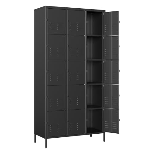 Metal Locker with 15 Doors Employees Locker (Black(4 Legs) / 15 Doors-Wide-71")
