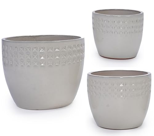 Ceramic Plant Pots Set of 3 Size (Antique White)