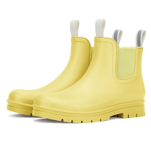 Women's Short Rain Boots Waterproof Ankle Chelsea Boots (7 / Yellow)