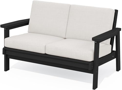 HDPE Outdoor Loveseat (Black/Khaki)