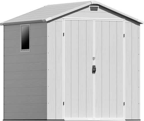 6X6 FT Plastic Outdoor Storage Shed with Floor (Light Gray / 6x6)