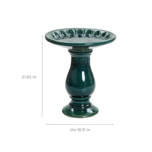 LuxenHome 22 Inch Ceramic Bird Bath for Outside (A Dark Green)