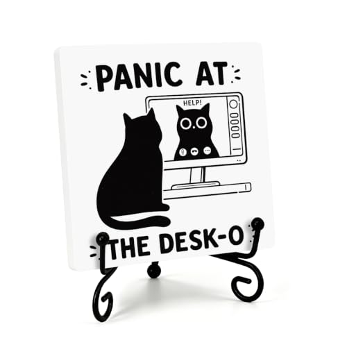 Cat Wooden Plaque for Home Office Book Shelf Table Decor 6.3x6.3 Inch (Multicolor 1715 / Wooden sign with iron frame（6.3 x 6.3 inches）)