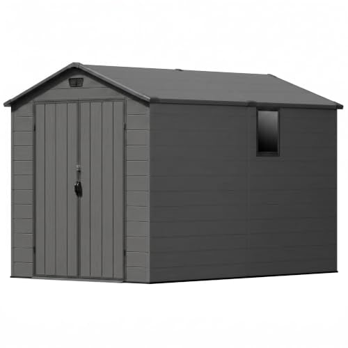 6x10 FT Plastic Outdoor Storage Shed with Floor (Dark Grey / 6x10)