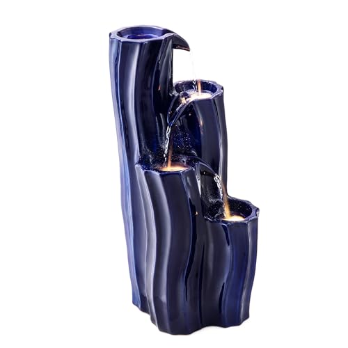 30" Tall Outdoor Water Fountain with LED Light (30"H / Cobalt Blue)