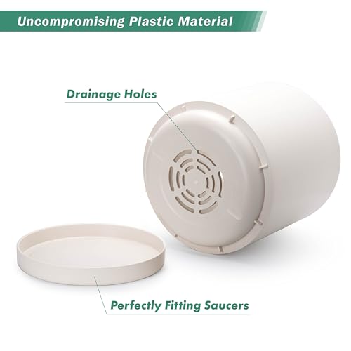 Plastic Planter Pot with Saucer (16 Inch / Oatmeal)