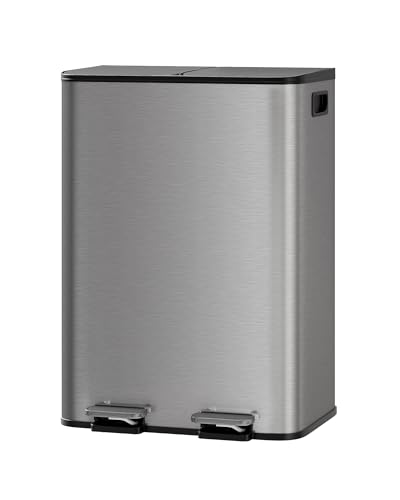 2 x 8 gal Stainless Steel Double Trash Can with Lid for Kitchen