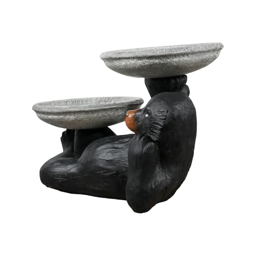 18" Fibre Reinforced Concrete Outdoor Birdbath (18"_bear / Black)