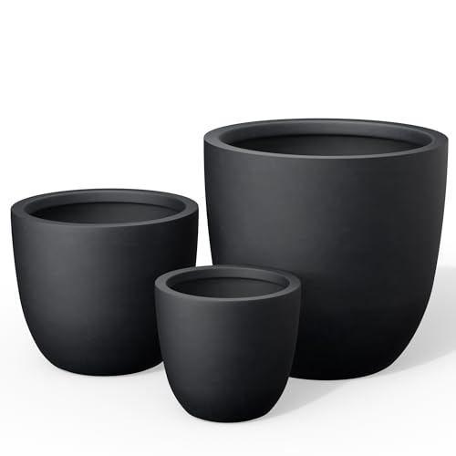 Set of 3 Black Concrete Bowl Round Planters for Modern Home (Black / Set of 3: 10/14/18-Inch Dia)