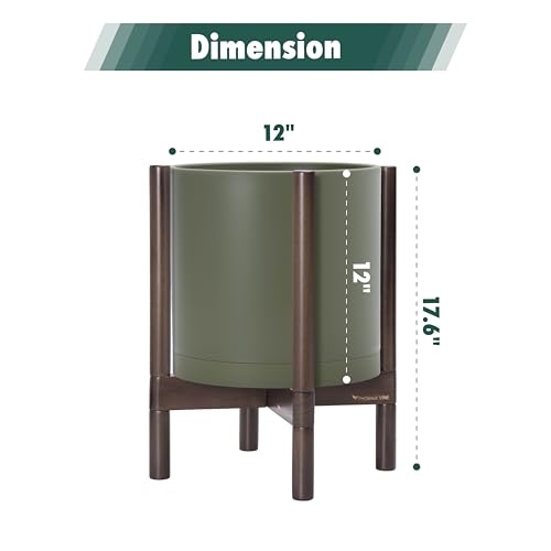 Plastic Pot with Walnut Wood Stand (Olive Pot + Walnut Color Stand / 12 Inch)