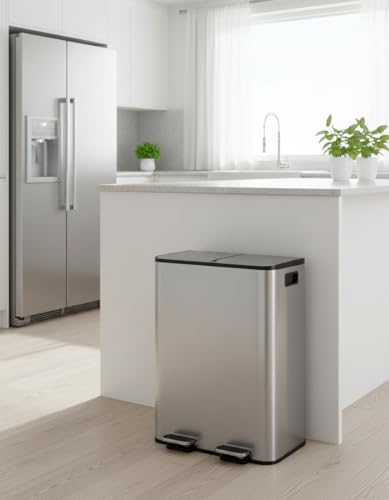 2 x 8 gal Stainless Steel Double Trash Can with Lid for Kitchen (Stainless Steel / 2 x 8 gallon)