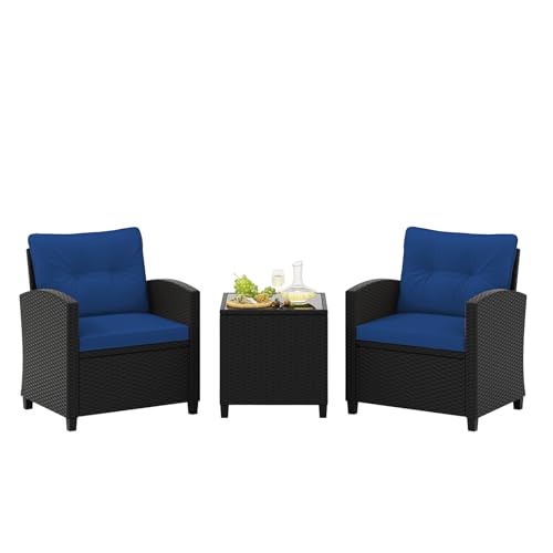 3 Piece Patio Furniture Set (Black-navy)