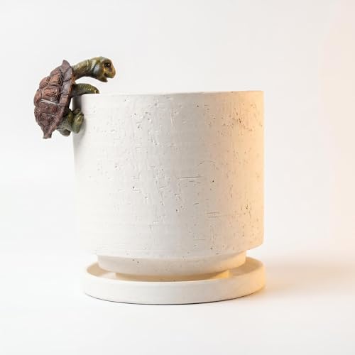 Ceramic Plant Pot with Resin Figure (White+rt / 5.7 Inch)
