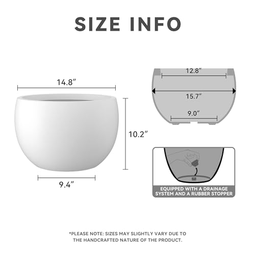 Accent Round Bowl White Concrete Planter 15.7" Dia (Pure White / 15.7" d)