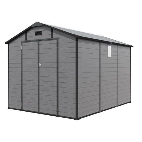 8x10 ft Outdoor Resin Storage Shed with Floor (8 x 10 FT / Dark Grey)