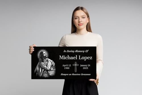 24x12 Personalized Granite Gravestones with Jesus (24 × 12 × 0.38 with Jesus)