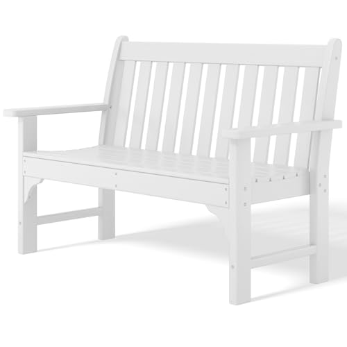 Garden Bench Farmhouse Park Front Porch for Entryway Bench Outdoor Seating Low Bench Patio Bench Outside (White / 51IN)