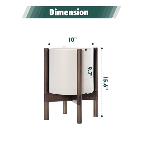Plastic Pot with Walnut Wood Stand (Oatmeal Pot + Walnut Color Stand / 10 Inch)