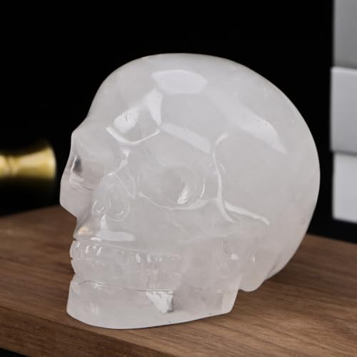 5''Natural White Quartz Crystal Skull Head Hand Carved Reiki Healing Stone Statue Healing Home Office Art Room Decoration (White Quartz / 5inch)