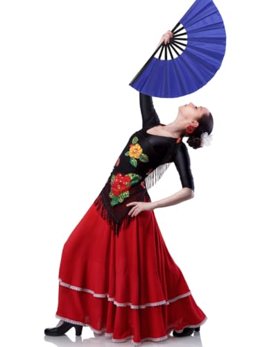 2 Pack Large Folding Hand Fan for Line Dance (Black&Blue)