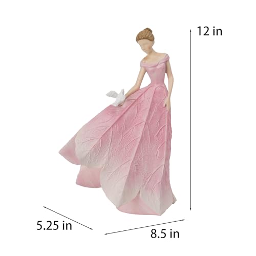Pink Leaf Angel Girls Fairy Statue (Pink-bird / Large)