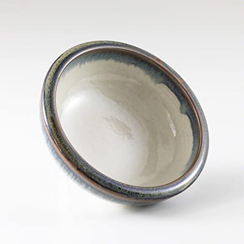 Minoyaki Series Small Round Glazed Ikebana Flower Vase (5.04 x 5.04 x 1.89 inches / White and Blue)
