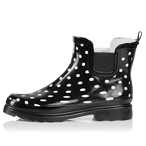 Women's Waterproof Ankle Rain Boots (9 / Black White Dot)