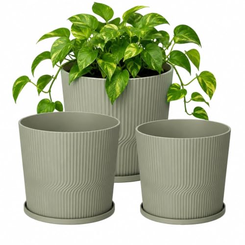 3 Pack Plant Pots Indoor (Brownish Green / 4.8''+5.5''+6'')