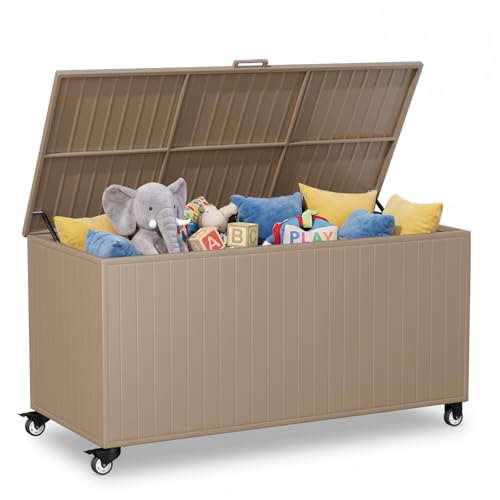 250 Gallon Metal Large Outdoor Deck Box with 4 Wheels (250 Gallon / Brown)