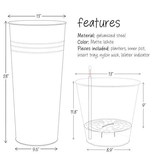 28'' Tall Galvanized Steel Planter Pot (White / 28'' H.)