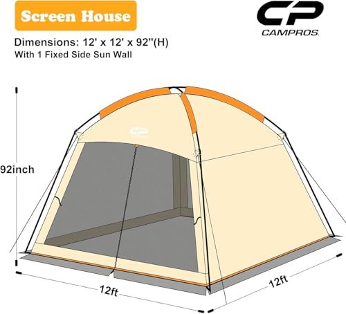 Screen House Tent 12 x 12 Ft Screened Mesh Net Wall Canopy (Beige-2 / 12'x12')
