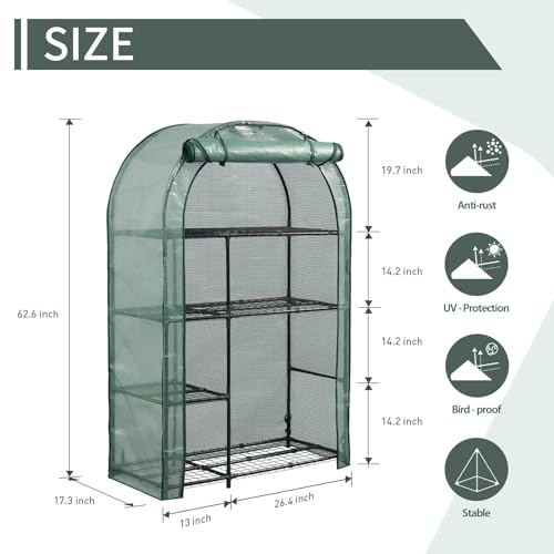 4 Tier Mini Greenhouse for Outdoors (Green / 63" x 40")