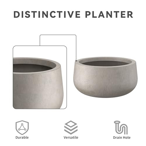 Accent Round Bowl Weathered Concrete Planter 16" Dia (Weathered Concrete / 15.7"w)