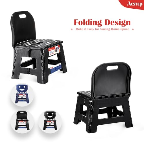 Folding Kids Step Stool with Back Support for Kids (Black 2 / 9 Inch( Pack of 1))