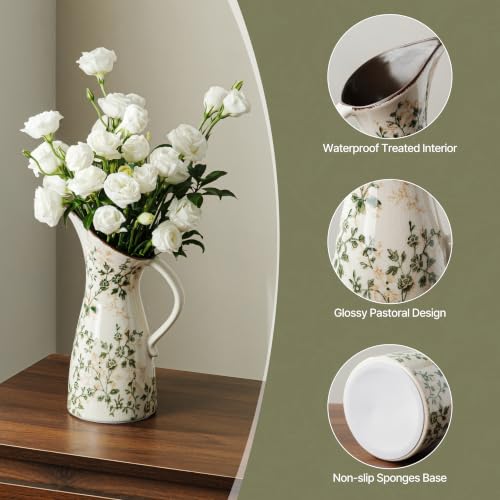 Ceramic Flower Vase for Home Decor (15-green and Beige)