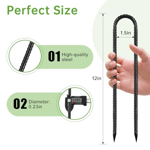 12 Inch Rebar Stakes (6pcs / U-HOOK-Black-6mm)