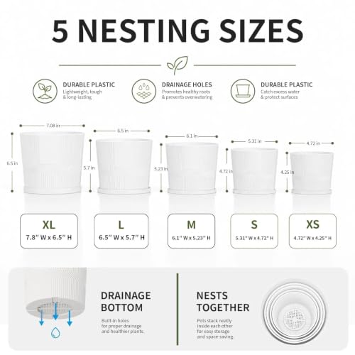 3 Pack Plant Pots Indoor (White / 4.8''+5.5''+6'')