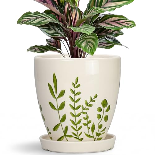 Ceramic Pots for Plants (6 Inch / Branches White)
