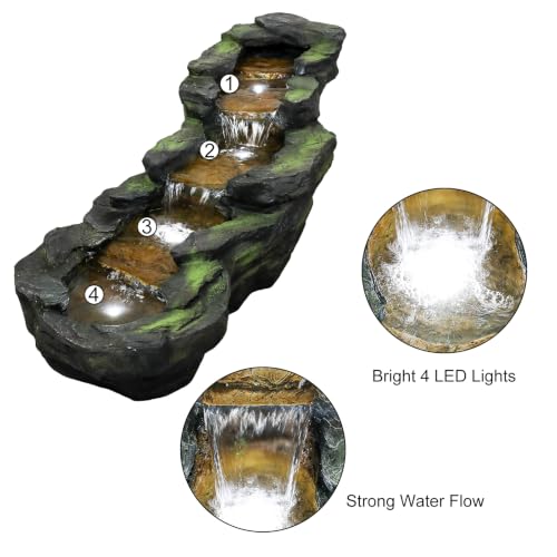 Cascading Rock Outdoor Water Fountain with LED Lights (41.3" L / Gray_13)