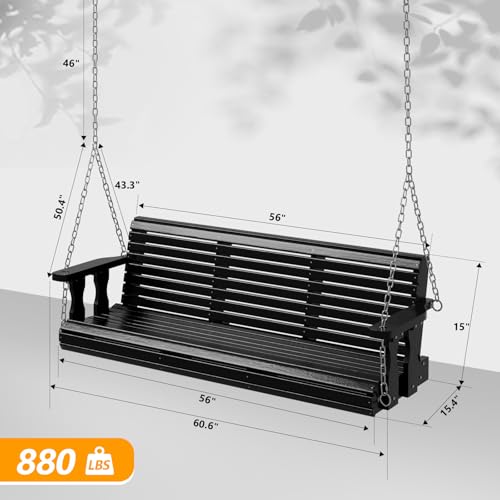 2026 Upgraded 5 FT Wooden Porch Swing (Black / 5 FT)