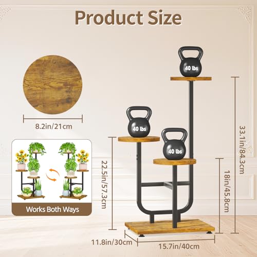 Plant Stand Shelf Tall for Indoor Corner (Natural Brown / 3 Tier)
