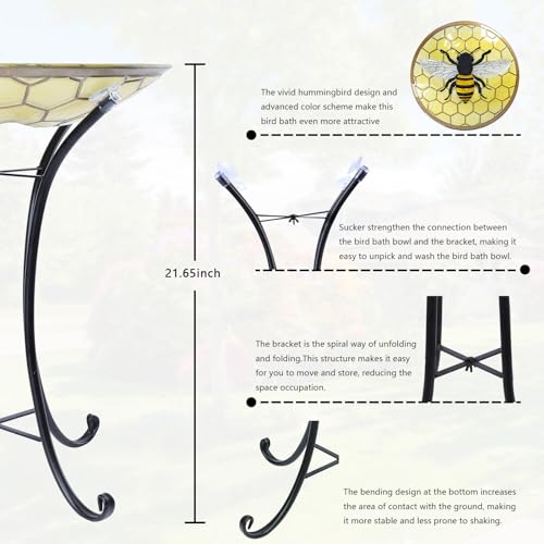 Glass Bird Bath with Metal Stand (bee)