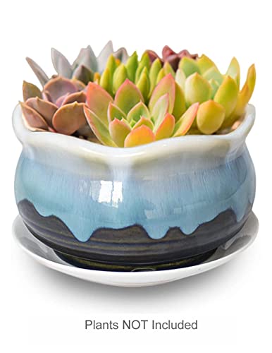 5.5'' Inch Rustic Drip Glazed Ceramic Planter (Turquoise / 5.5 IN)