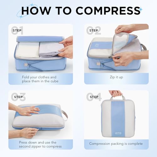 10 Set Compression Packing Cubes for Travel Essentials (Light Blue)