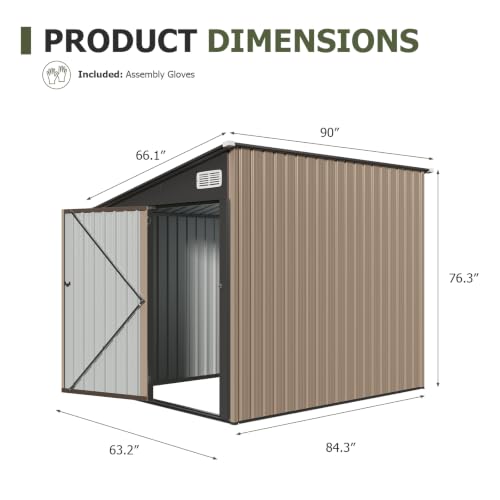 8x6 FT Lean to Outdoor Storage Shed with Sloping Roof (Brown / 6'x8')