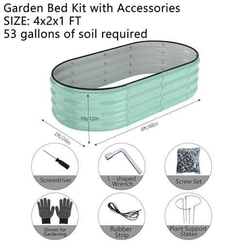 Galvanized Metal Planter Raised Garden Bed Kit for Gardening Outdoor (Pale Green / 4x2x1FT（1pcs）)
