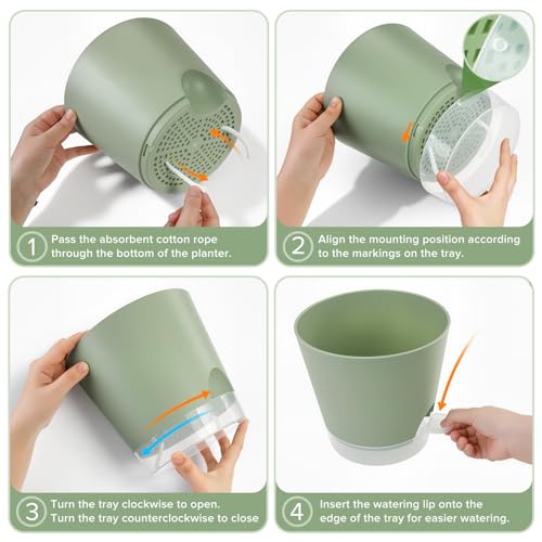 2026 Upgraded Self Watering Plant Pots with Drainage Hole (8-green-upgraded / 8+7+6.5+6+5.5+5+4 inch)
