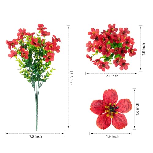 Artificial Flowers for Outdoor Indoor Garden Home Decoration (Red)