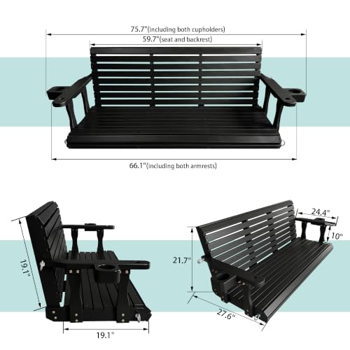 Wooden Porch Swing 3 (Iron Black / 5.5 FT Extra Large)